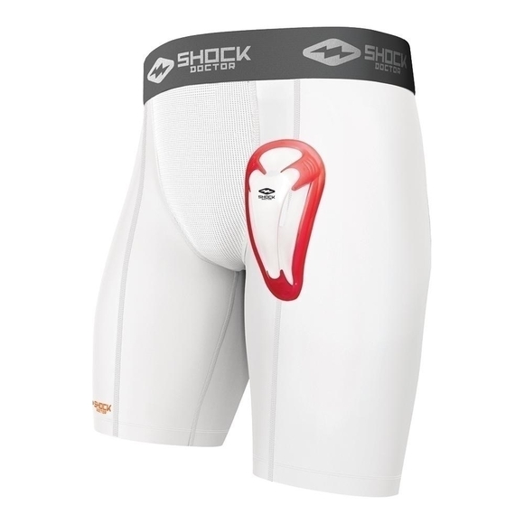 New Shock Doctor Compression Athletic Shorts Protective Cup White Boys Shorts - Picture 1 of 4